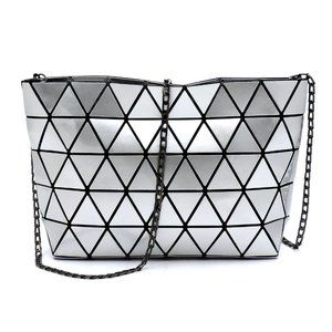 Stylish Embossed Silver Geometric Checker Crossboy Clutch Handbag